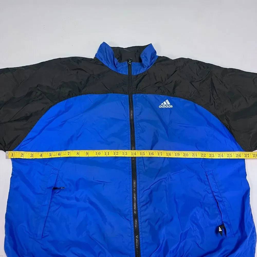 Adidas Jacket Mens L Blue Black Windbreaker Track Full Zip Nylon Vintage Y2K